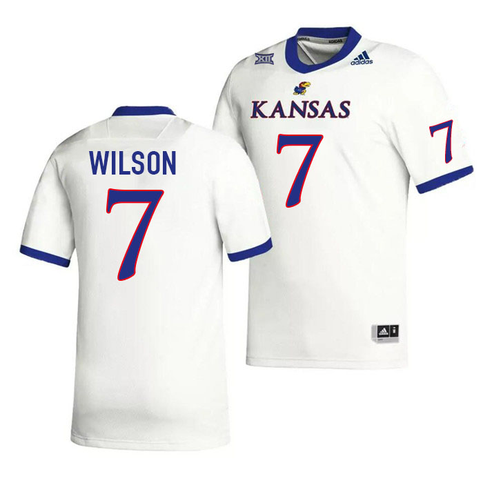 Men #7 Trevor Wilson Kansas Jayhawks College Football Jerseys Stitched Sale-White - Click Image to Close